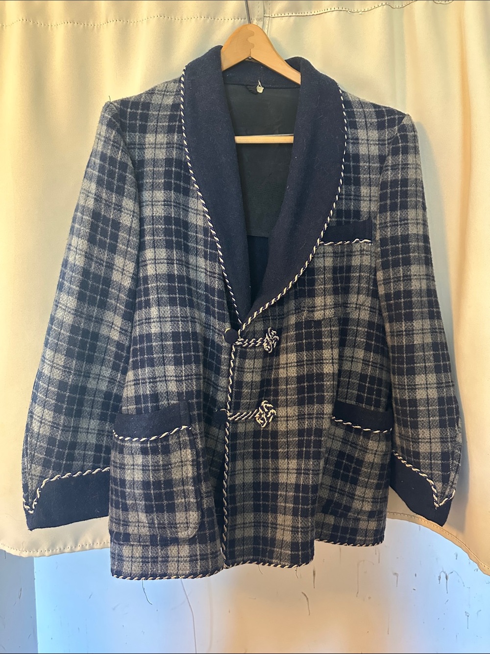 Vintage wool smoking jacket with rope detail